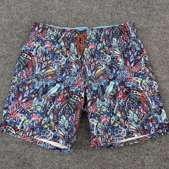 BUGATCHI Swim Trunks Men's L Multicolor Paisley Mesh Lining Drawstring‎ Pockets - Picture 1 of 16